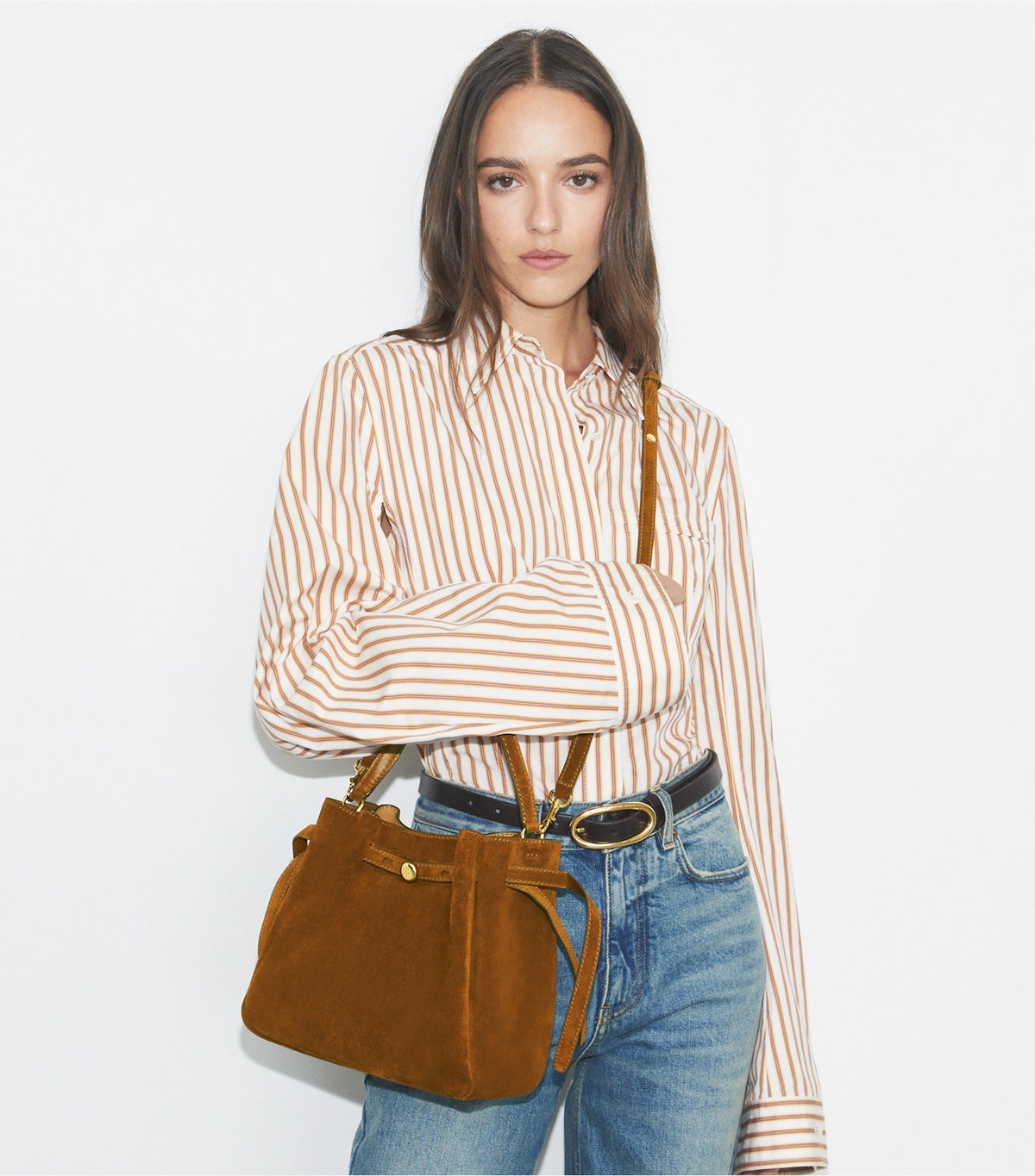 Romy Suede Bucket Bag - Caramel | Tory Burch Trusted