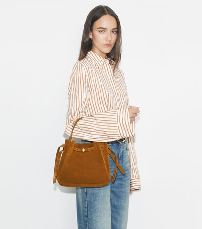 Romy Suede Bucket Bag - Caramel | Tory Burch Trusted