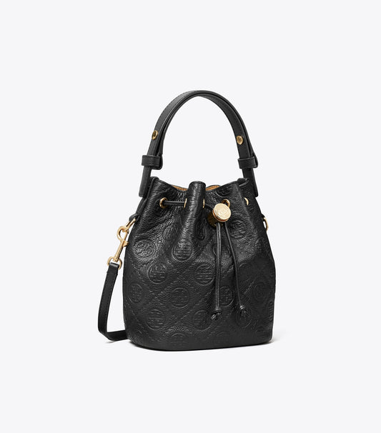 T Monogram Pebbled Mini Bucket Bag - Black | Tory Burch Customer Favorite