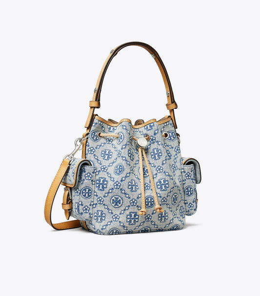 T Monogram Denim Bucket Bag - Powder Blue | Tory Burch Deals