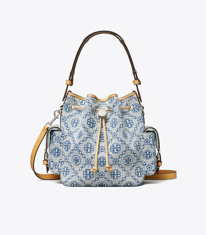 T Monogram Denim Bucket Bag - Powder Blue | Tory Burch Deals