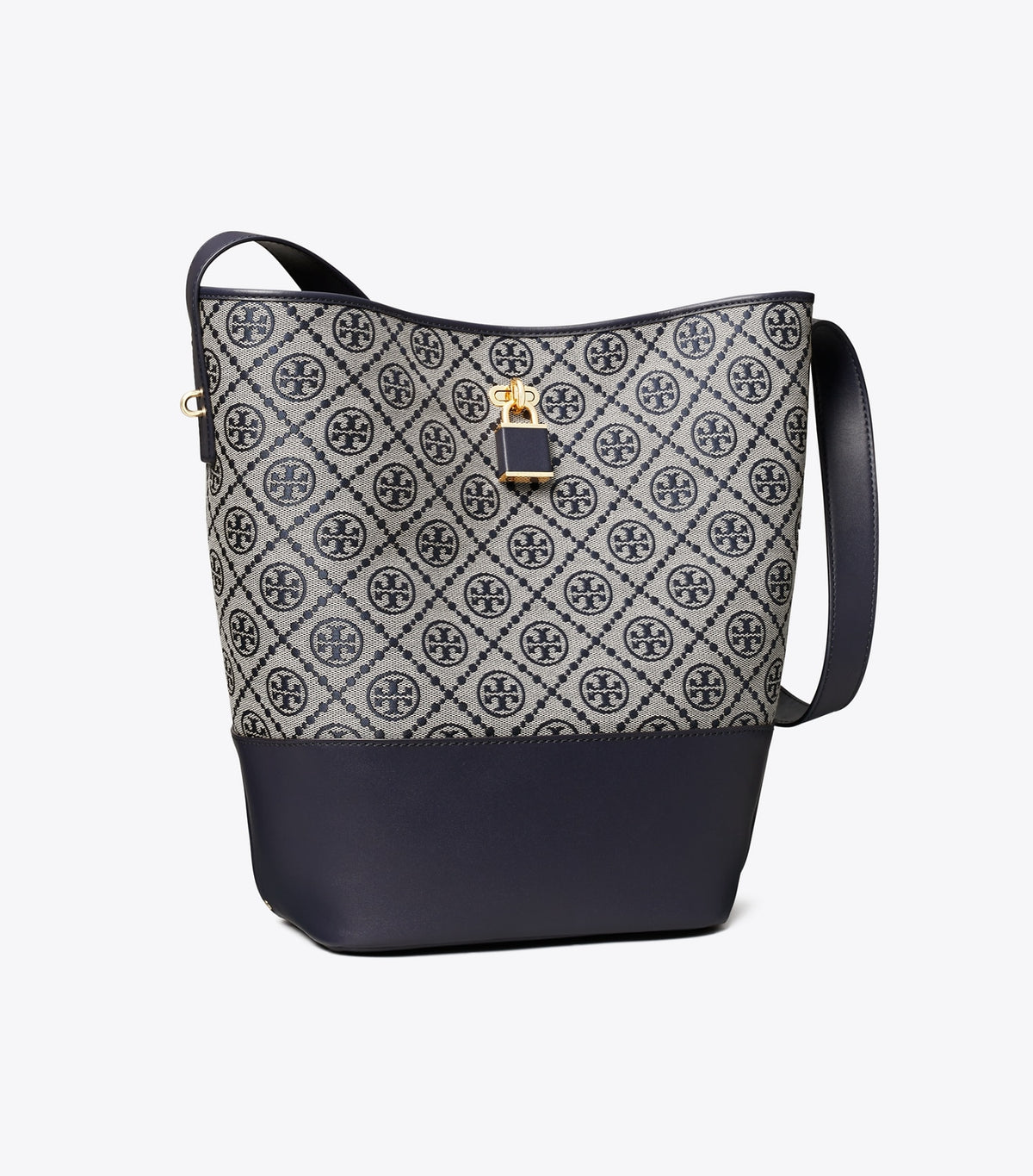 T Monogram Lock Slim Bucket Bag - Tory Navy | Tory Burch Signature