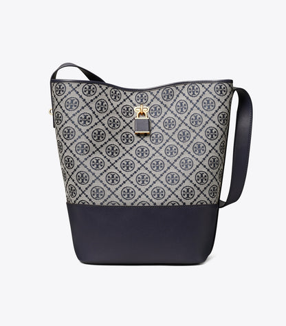 T Monogram Lock Slim Bucket Bag - Tory Navy | Tory Burch Signature