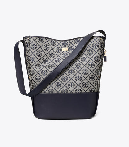 T Monogram Lock Slim Bucket Bag - Tory Navy | Tory Burch Signature