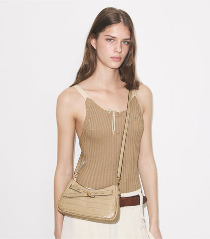 Romy Croc-Embossed Zip Top Crossbody Bag - Light Hickory | Tory Burch Quality