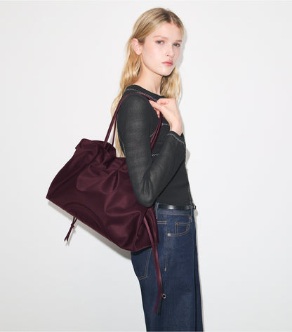 Ella Nylon Drawstring Tote - Dark Carmine | Tory Burch Best Seller