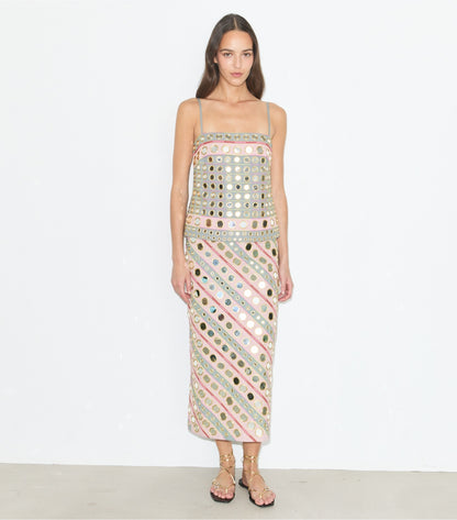 Mirror Embellished Cotton Dress - Pink / Gray | Tory Burch New