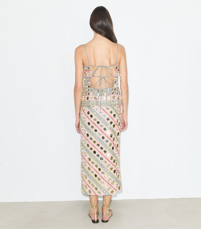 Mirror Embellished Cotton Dress - Pink / Gray | Tory Burch New
