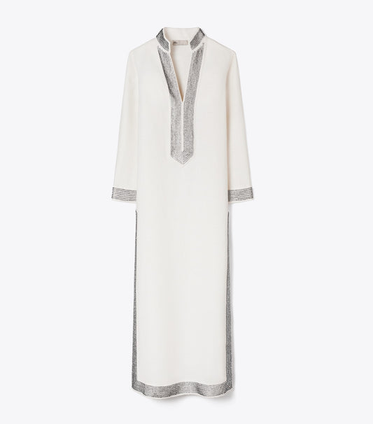 Embellished Linen Caftan - New Ivory | Tory Burch Premium