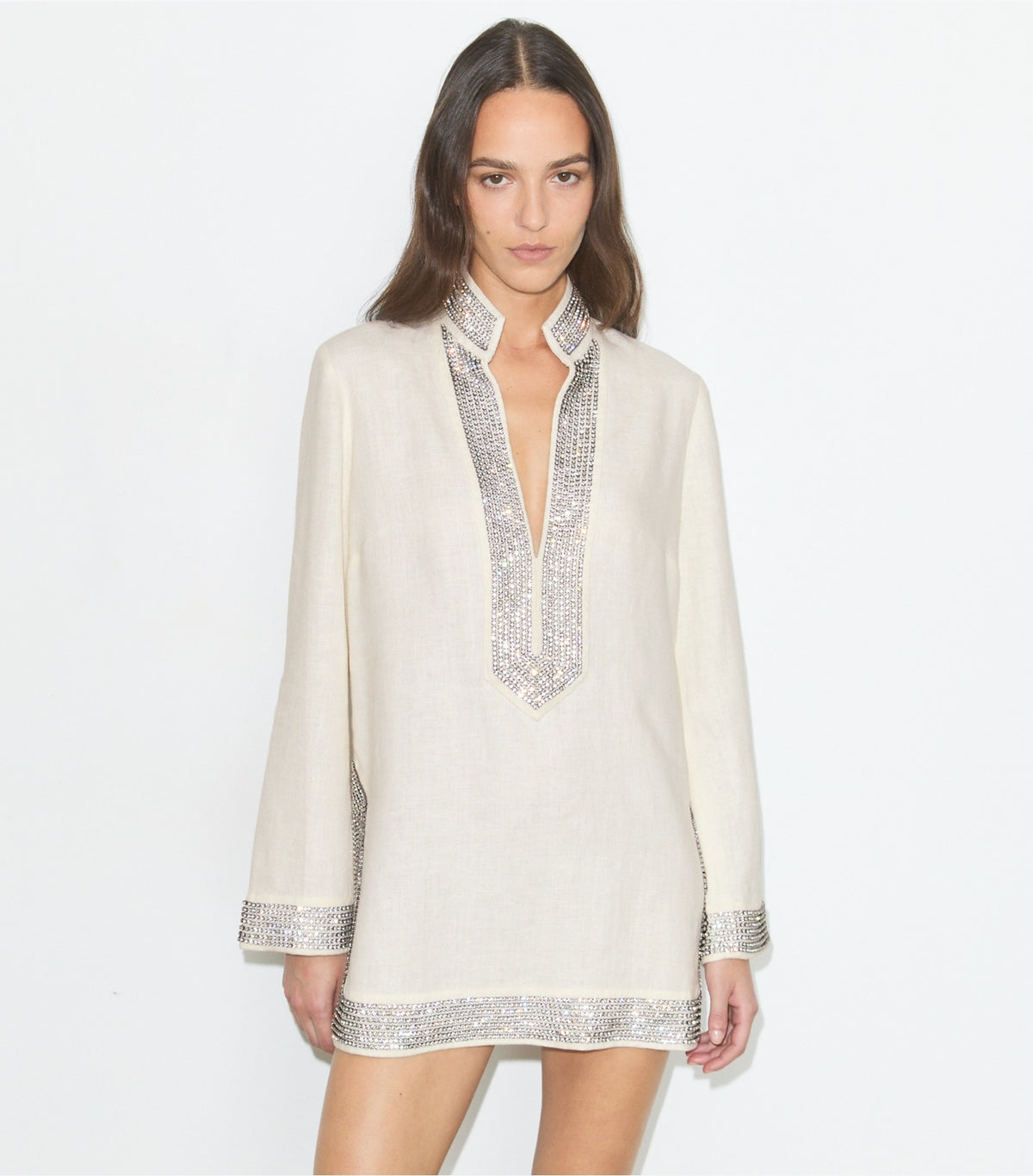 Embellished Linen Tunic - New Ivory | Tory Burch Deals