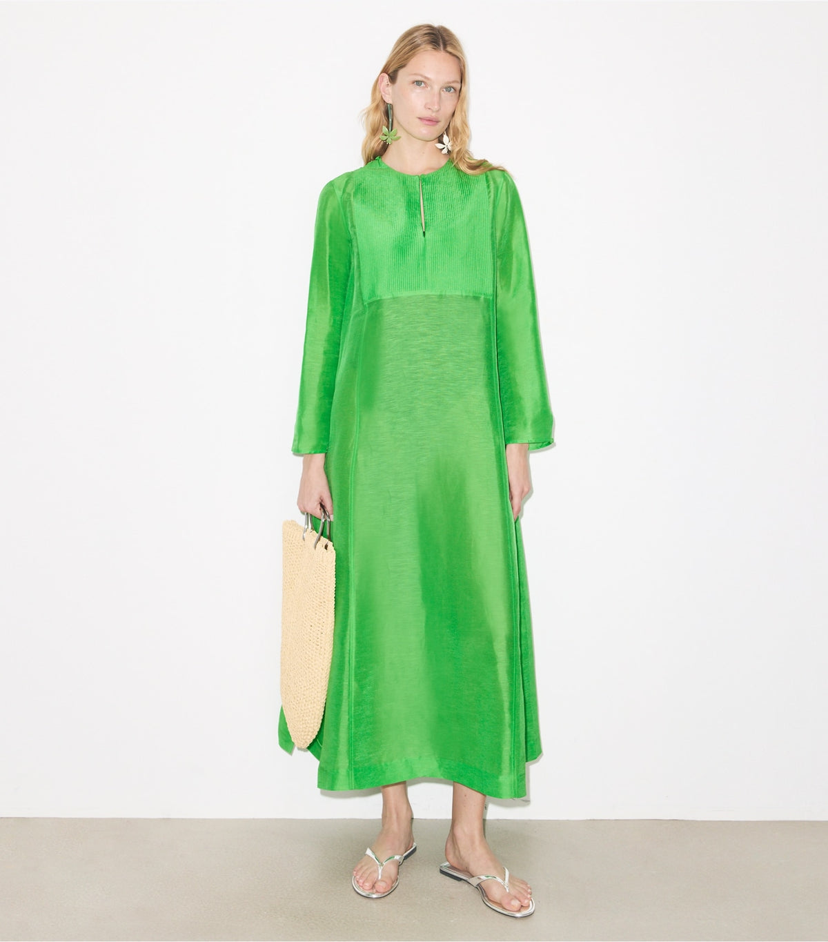 Long Linen Caftan - Bright Green | Tory Burch New