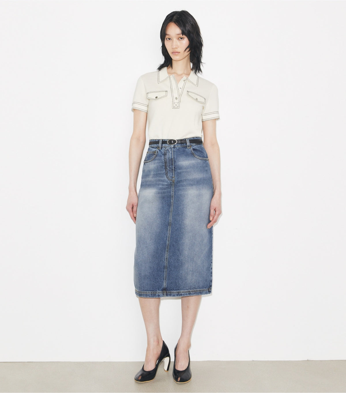 Topstitch Wool Polo - New Ivory | Tory Burch Quality