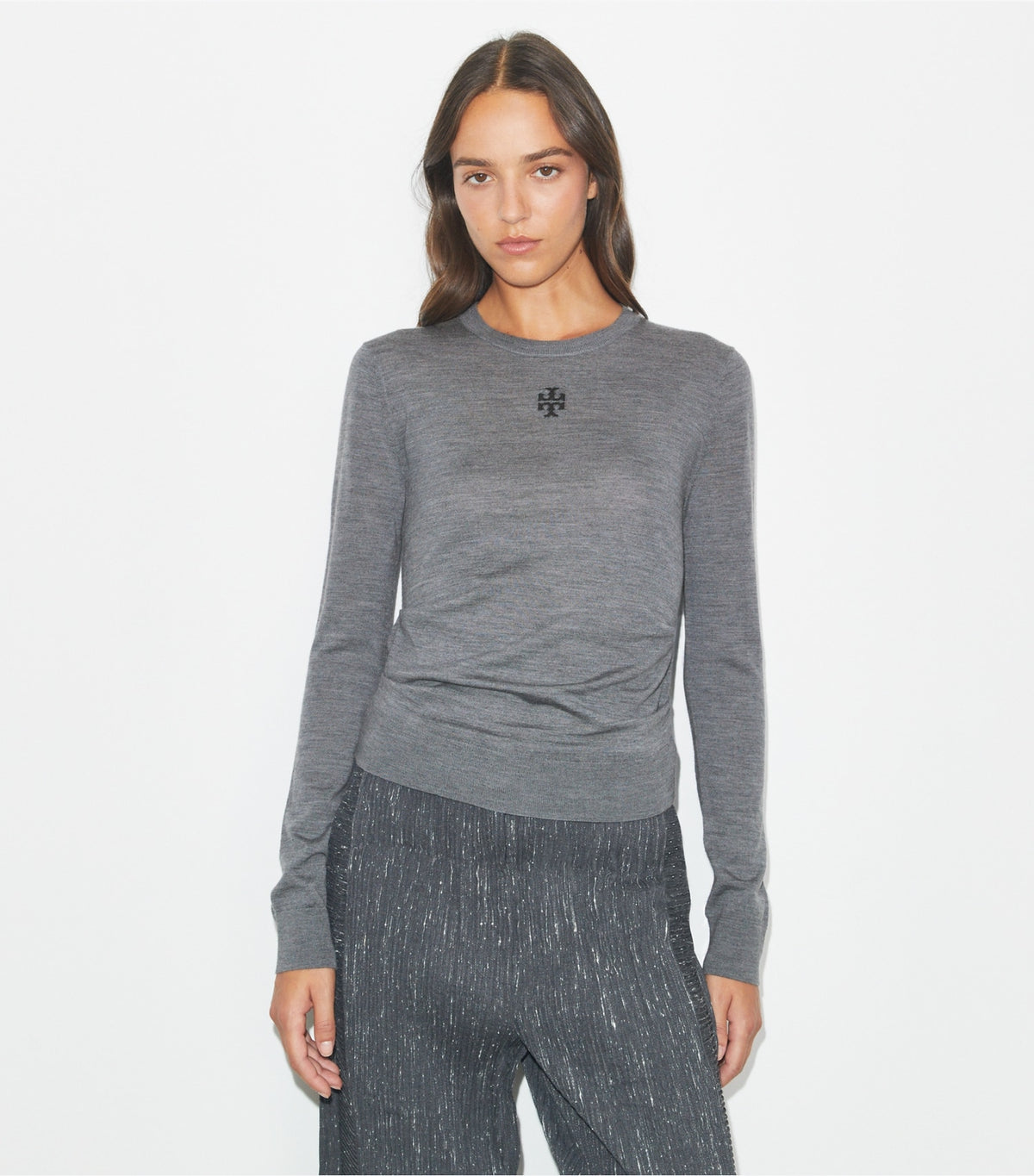 T Logo Wool Sweater - Frosted Gray Melange | Tory Burch Recommended