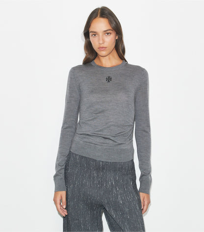 T Logo Wool Sweater - Frosted Gray Melange | Tory Burch Recommended