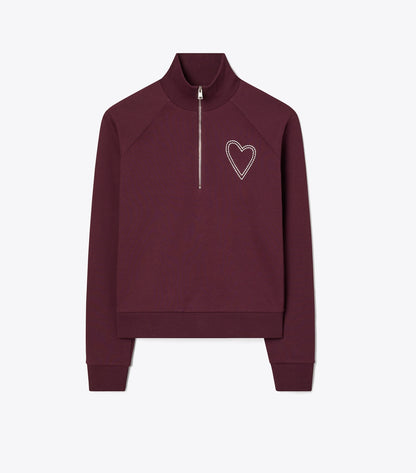 Pick Stitch Heart French Terry Sweatshirt - Dark Merlot | Tory Burch Quality