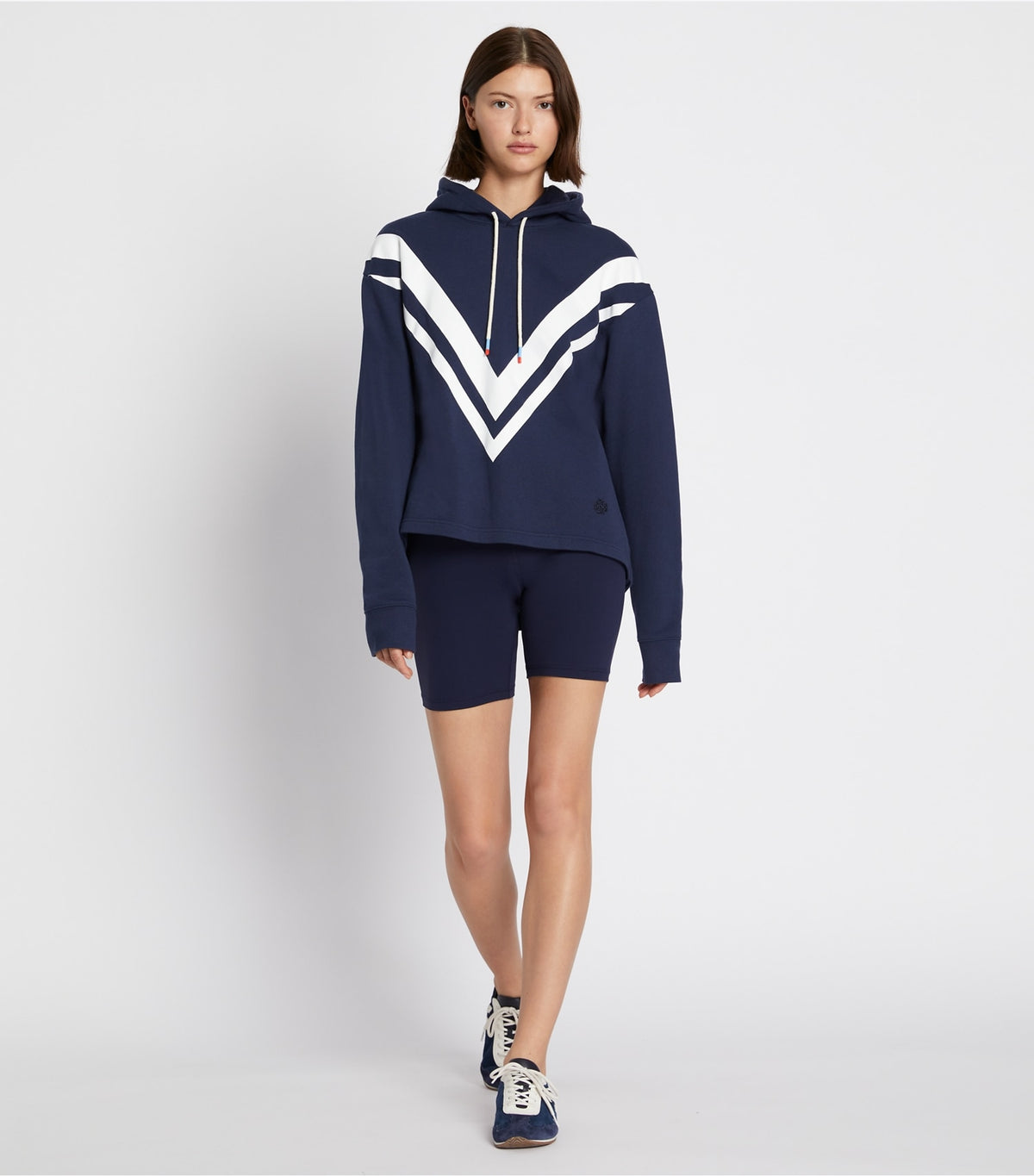 French Terry Chevron Hoodie - Tory Navy/Snow White | Tory Burch Signature