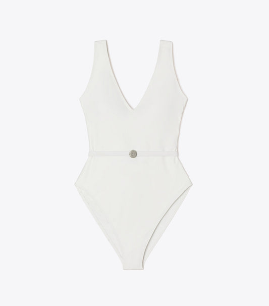 Belted Swimsuit - White | Tory Burch Premium