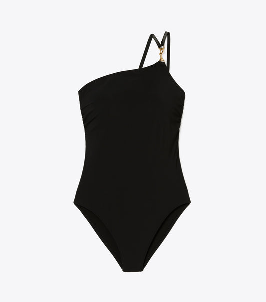 One-Shoulder Clip Swimsuit - Black | Tory Burch Essential