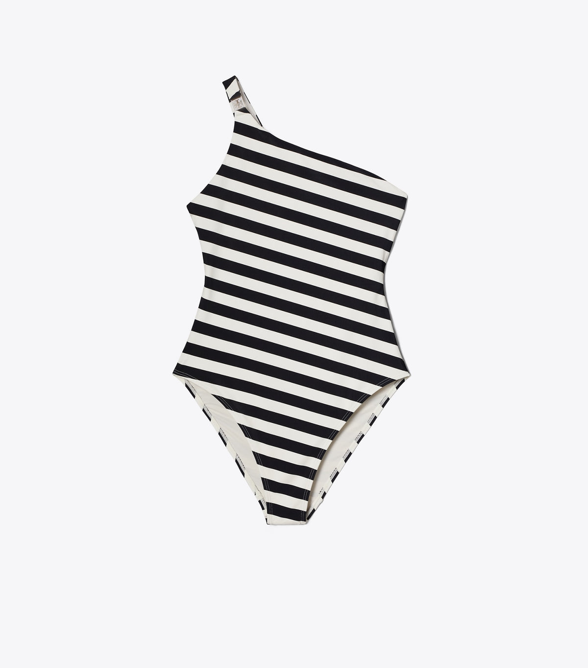One Shoulder Striped Swimsuit - Black / Ivory | Tory Burch Trending