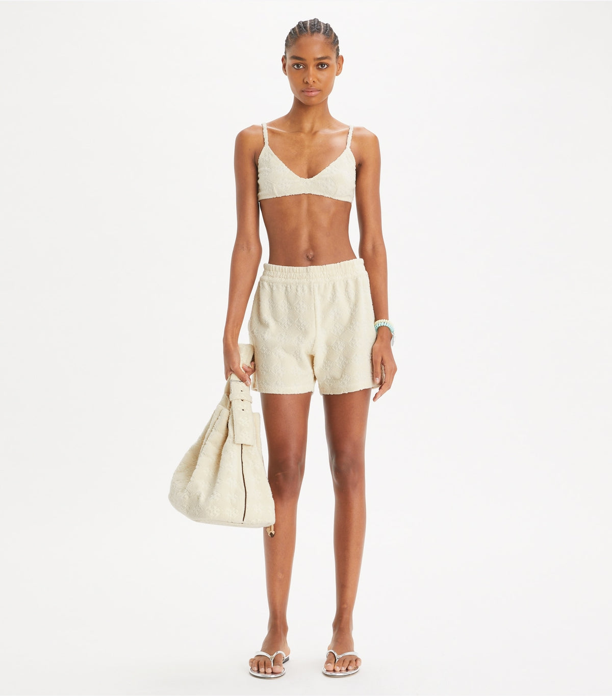 Terry Jacquard Logo Short - New Ivory | Tory Burch Essential