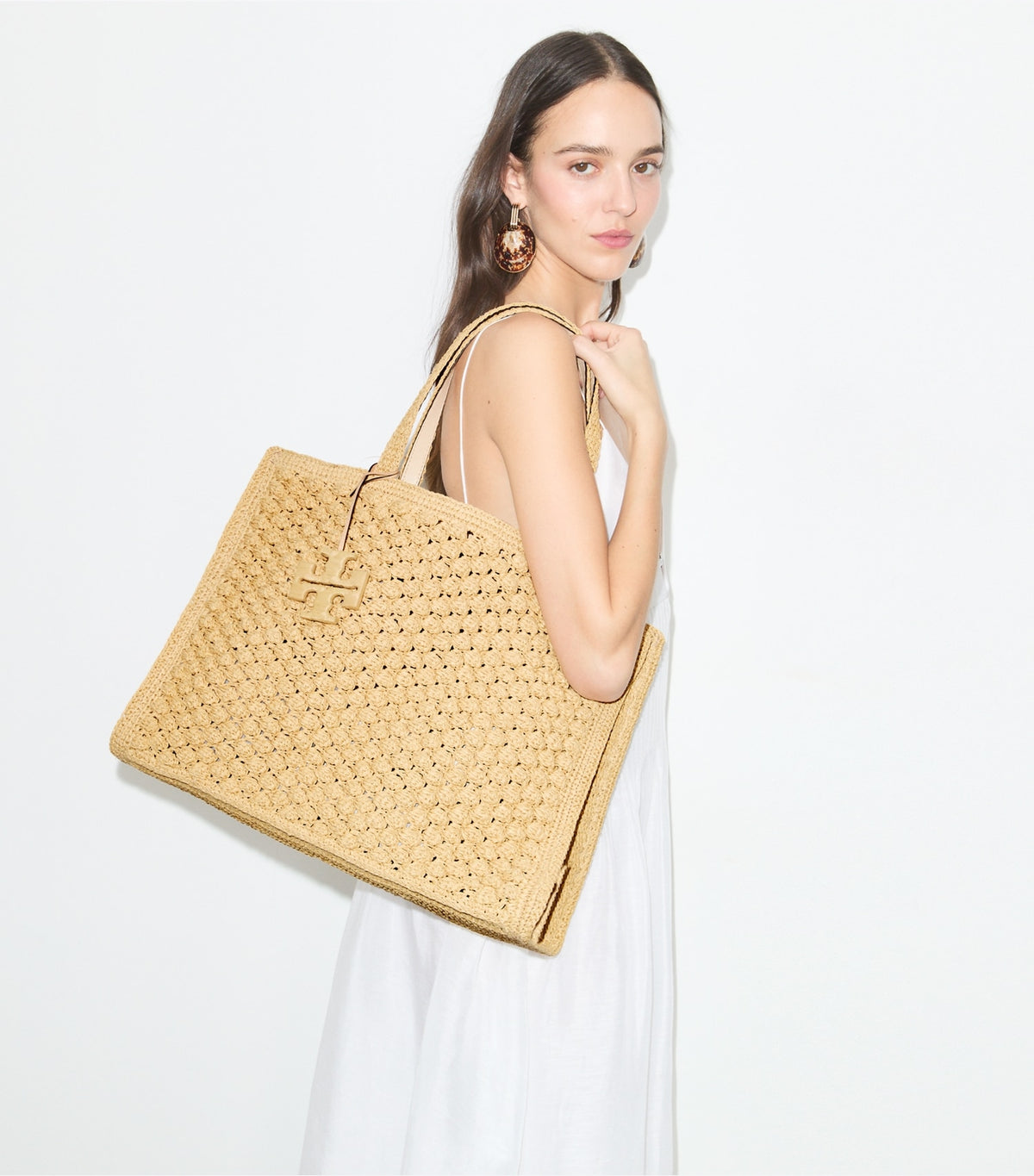 Large Ella Hand-Crocheted Popcorn Tote - Natural | Tory Burch Top Pick