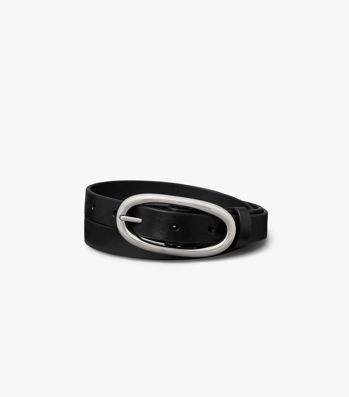 Large Pierced Buckle Belt - Black/Silver | Tory Burch Special Offer