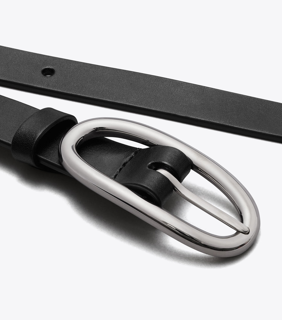 Large Pierced Buckle Belt - Black/Silver | Tory Burch Special Offer