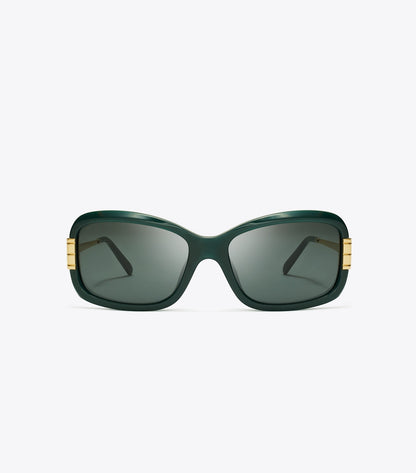 Eleanor Rectangle Sunglasses - Dark Green/Dark Grey | Tory Burch Essential