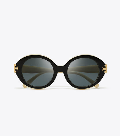 Eleanor Oval Sunglasses - Black/Ivory/Dark Grey Solid | Tory Burch Top Pick