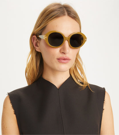 Eleanor Oval Sunglasses - Black/Ivory/Dark Grey Solid | Tory Burch Top Pick