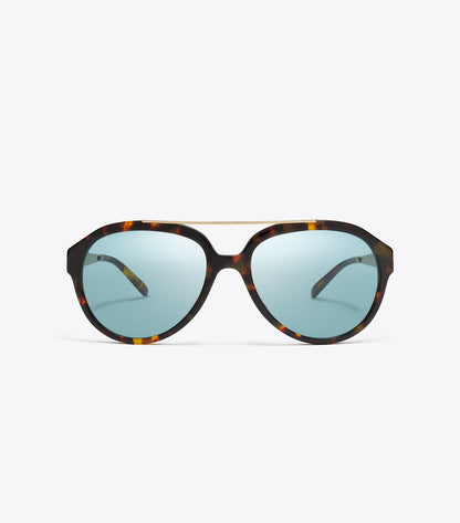 Miller Pilot Sunglasses - Tortoise/Petrol Green | Tory Burch Smart Buy