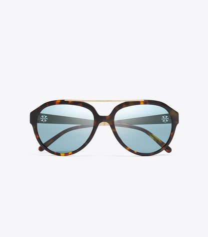 Miller Pilot Sunglasses - Tortoise/Petrol Green | Tory Burch Smart Buy