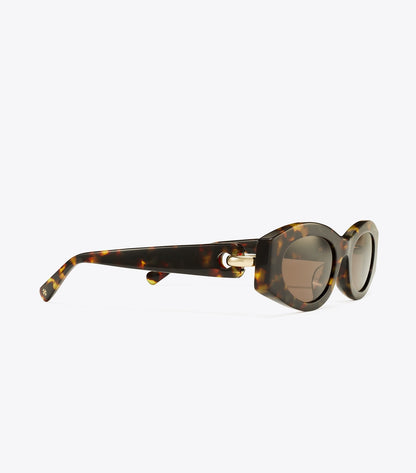 Pierced Oval Sunglasses - Dark Tortoise/Solid Brown | Tory Burch Sale