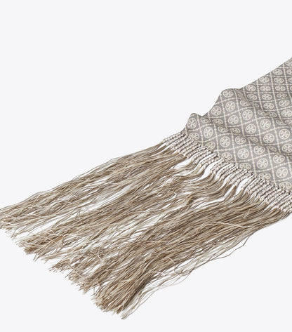 T Monogram Fringed Oblong Scarf - Mini T Monogram Grey | Tory Burch Quality