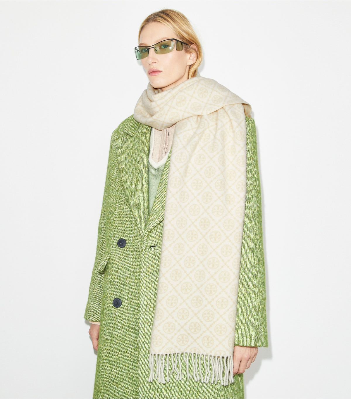 T Monogram Oblong Scarf - Ivory | Tory Burch Premium