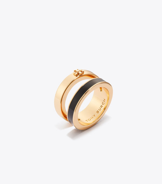 Icon Enamel Double Ring - Tory Gold / Black | Tory Burch Signature