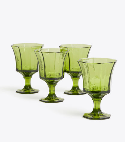 Pressed-Glass Water Glass, Set of 4 - Green | Tory Burch New