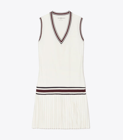 Performance Jersey V-Neck Tennis Dress - Snow White | Tory Burch Featured