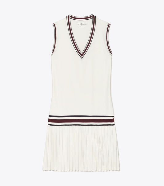 Performance Jersey V-Neck Tennis Dress - Snow White | Tory Burch Featured