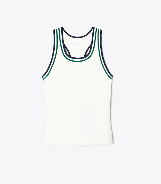 Performance Jersey Racerback Tennis Tank - Snow White / Evergreen | Tory Burch Signature