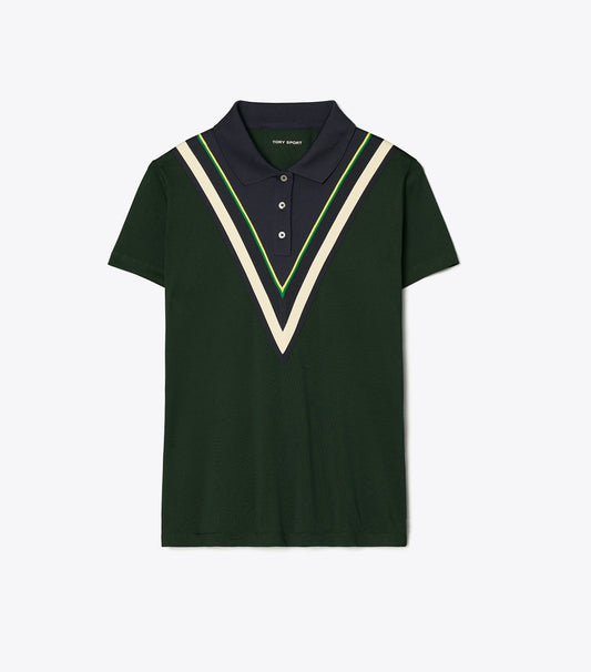 Tech Piqué Chevron Polo - Conifer | Tory Burch Premium