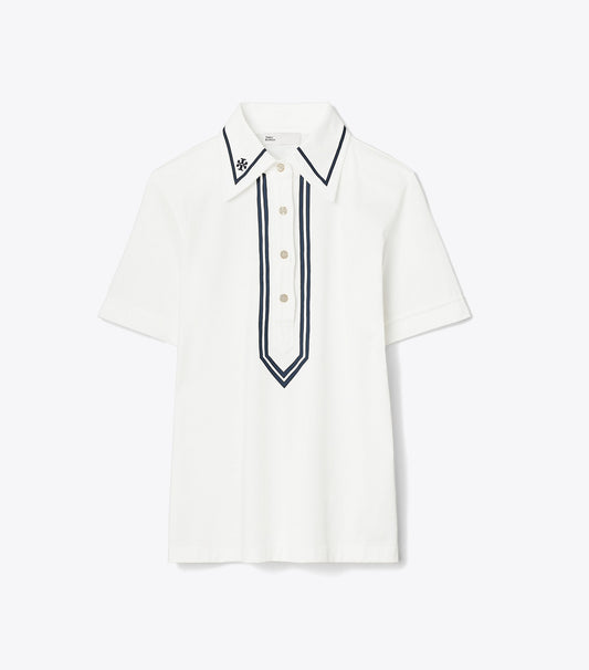 Mercerized Cotton Retro Polo - Snow White | Tory Burch Discount