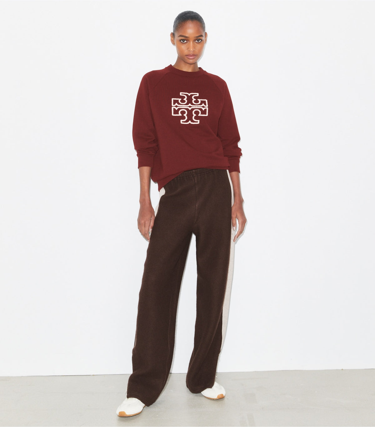 Heavy French Terry Logo Crewneck - Dark Sangria | Tory Burch Featured